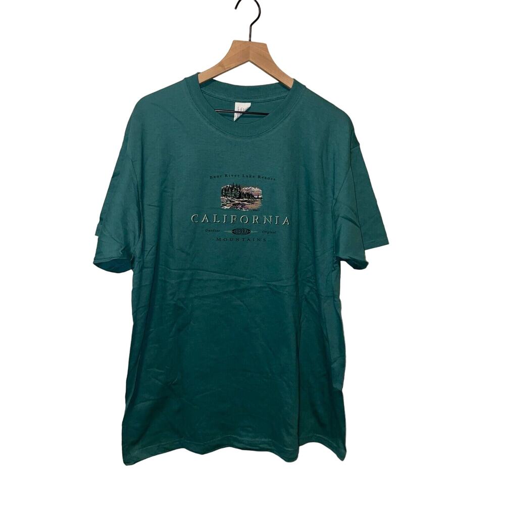 Vintage Bear River Lake Resort Shirt California Mountain Sierra Green Tee 90s XL